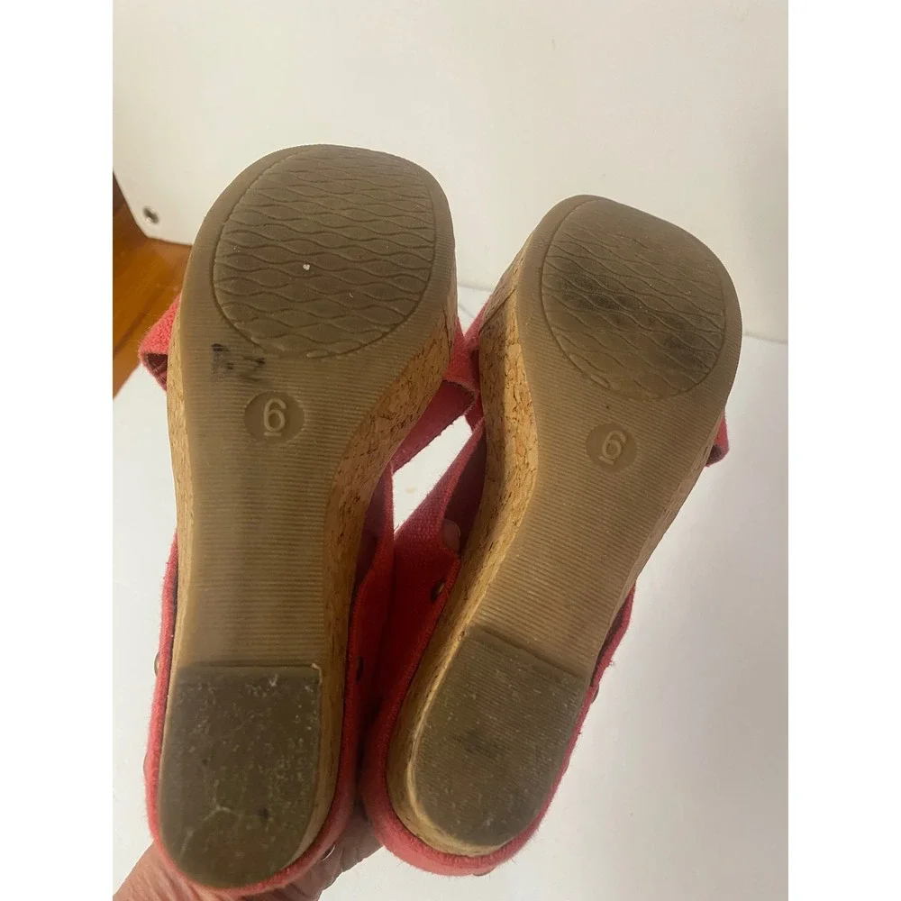 Merona Womens Coral Red Canvas Crisscross Cork Wedge‎ Platform Sandals Size 6